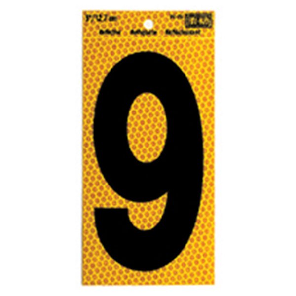 Hy-Ko 5In Yellow Reflective Number 9, 10PK B00759